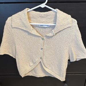 Zara Cream Textured Knit Cardigan